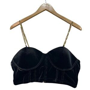 Womens Bae Velvet Bustier Chain Cami Top Size XL Black Sexy Chic Cropped Y2K